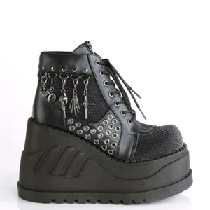 Demonia Stomp-18 Charm Wedge Boots • Ships in 2-4 Weeks • Gothic - Picture 1 of 4