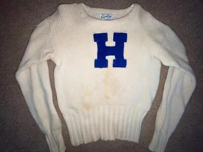 VTG 40S 50S WOMENS SMALL WHITE LETTERMAN SCHOOL VARSITY WOOL SWEATER - Image 1 of 4
