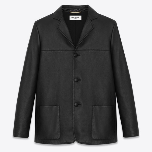 SAINT LAURENT (YSL) Blazer giacca western classica Saint Laurent in pelle nera taglia FR 34 — $3.990