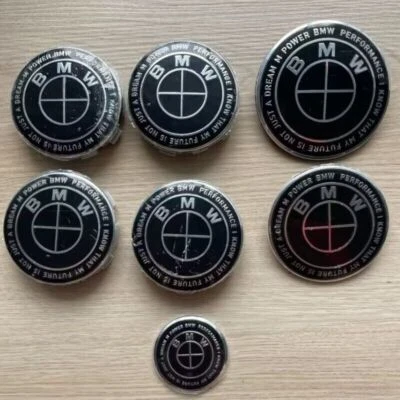 7PCS Blackout Set For B-M-W Front Rear Emblem Steering And Wheel 82mm 74mm 68mm - Image 1 of 3