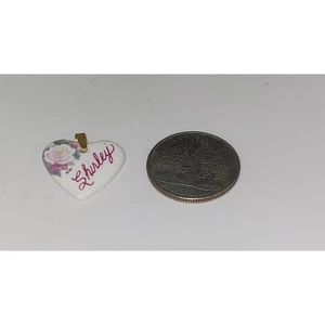 Shirley Heart Shaped Kiln Fired Porcelain Metal Bail Pendant ~ Flower graphic - Picture 1 of 3