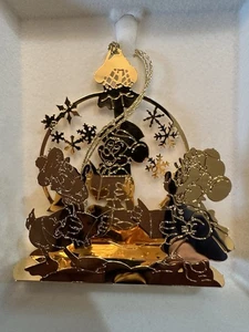 Walt Disney Ornamento Mickey Mouse Minnie Donald Caroling Latón Chapado en Oro 24k - Imagen 1 de 5