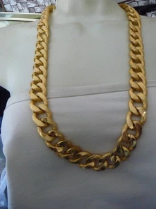 HEAVY GOLD TONE TEXTURED LINK CHAIN " NO CLASP " 14''L X  3/4"W  NECKLACE #8.25B - Picture 1 of 5