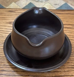 FOLKSTONE Gravy Boat Double Spout Vintage Noritake Safari Brown Stoneware EUC! - Picture 1 of 5
