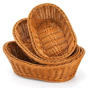 3 Pack Small Woven Breads Baskets, Oval Fruit Baskets Stackable Plastic Wicke... - Foto 1 di 9