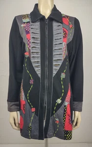 Parsley & Sage black multicolor patchwork full zip duster jacket ladies Large - Picture 1 of 11