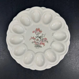 E & R American Artware Deviled Eierteller Platte rosa und grau Blumen Keramik 9 - Bild 1 von 6