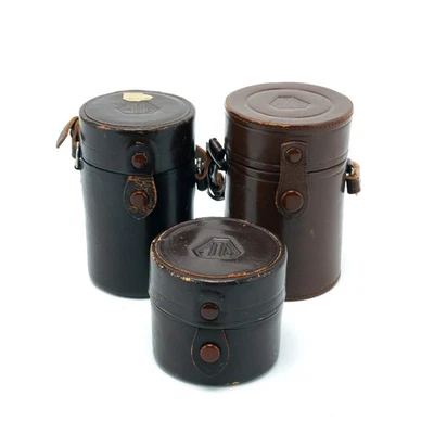 Lot of 3 Asahi Pentax Brown Leather Lens Cases Various Sizes - Image 1 of 4