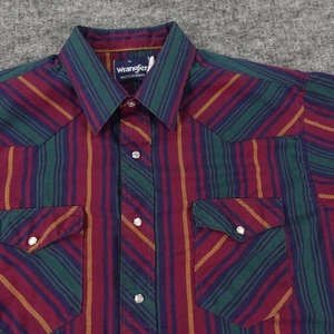 Vintage Wrangler Wester Shirt Extra Large Maroon Striped Cowboy Rodeo USA Made - Picture 1 of 9