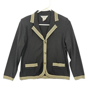Misook Blazer Womens Medium Gold Trim Knit Button Front Jacket Petite Korea - Picture 1 of 8