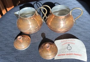 Copper Vintage Sugar & Creamer Both Lidded Portugal Magellan Copperware Brand - Picture 1 of 6