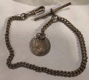Moneda de 2º chelín de plata británica Jorge II 1727-1760 en cadena de llavero de reloj - Imagen 1 de 8