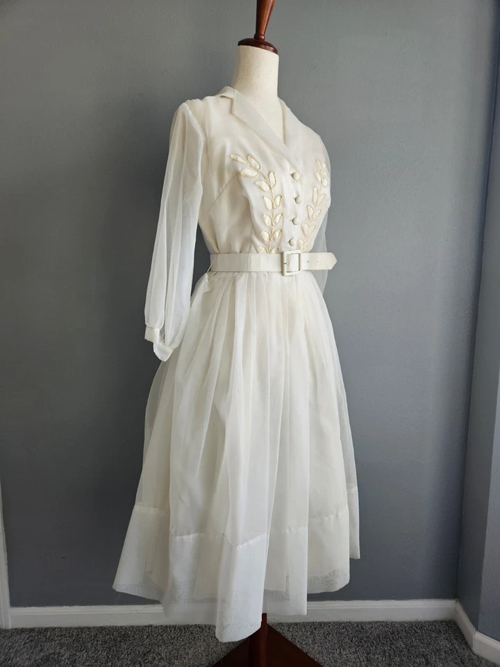 Camisa de fiesta vintage hecha a mano de los años 50 vestido baile graduación boda cinturón regreso a casa de colección Foto 1 de 4