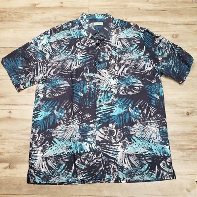 Camisa Havanera Hawaiana Para Hombres L Azul Hojas de Palma Manga Corta Lino Foto 1 de 4