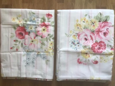 Cath Kidston 2 Housewife Pillowcases Spring Bouquet Flower & Cheshire Stripe New - Image 1 of 4