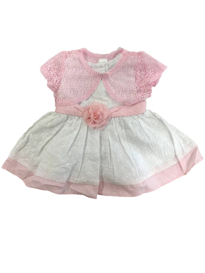Infant Girls White Eyelet Easter & Holiday Baby Dress & Pink Lace Jacket - Image 1 of 1
