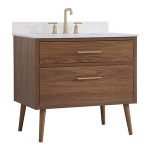 Elegant Decor Boise 36" MDF Wood Bathroom Vanity with Backsplash in Walnut Brown - Picture 1 of 8