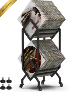 2-Tier Vinyl Record Storage Holder Stand Matte Black Metal for 100-200 LPs Books - Picture 1 of 12