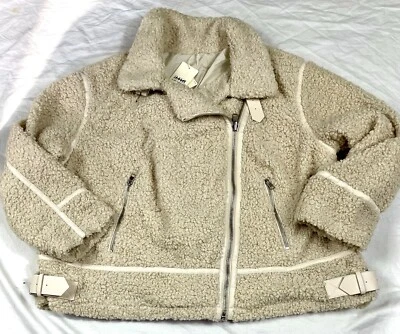 Ivory Reversible Sherpa Jacket Plus Sz 2X Moto Adjustable Waist Buckle a.n.a NWT - Image 1 of 4