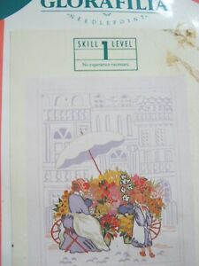  FLOWER SELLER NEEDLEPOINT EMBROIDERY KIT PRINTED CLOTH  THREADS CHART