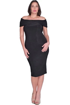Vestido Para Mujer Talla Grande Negro Cóctel Fiesta Bodycon Hombro Descubierto Midi Sin Tirantes Foto 1 de 4