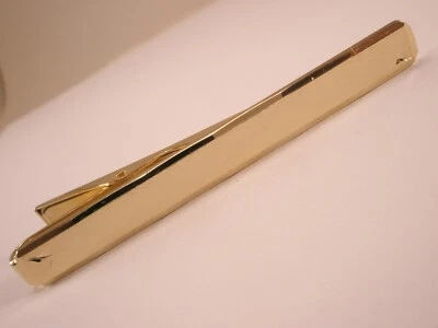 Clip de barra de corbata GRANDE de 2-13/16" diseño delgado borde festoneado tono dorado simple vintage Foto 1 de 4