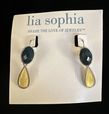 Lia Sophia New Silver Tone Faceted Blue Oval & Yellow Teardrop Earrings  - Image 1 of 4
