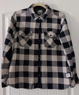Camisa de franela Roots Canada con parches en el codo negra/crema talla M Foto 1 de 3