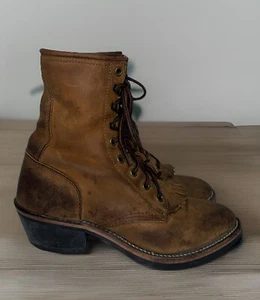DD Tuff Boots Roper Kilty Size 7.5 Brown Leather Lace Up Work Union USA Vintage - Picture 1 of 10