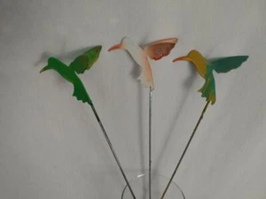 Handcrafted Metal Hummingbird Garden Plant Sticks Choose Group of 3 Made in USA - Picture 1 of 6