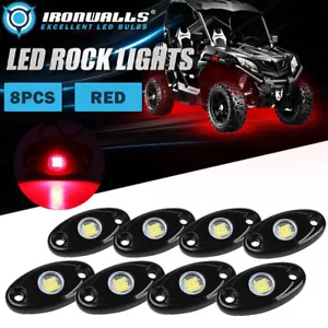 8Pcs Red LED Rock Lights Neon Underbody Pods for Polaris Razor Cam-am ATV UTV - Foto 1 di 12