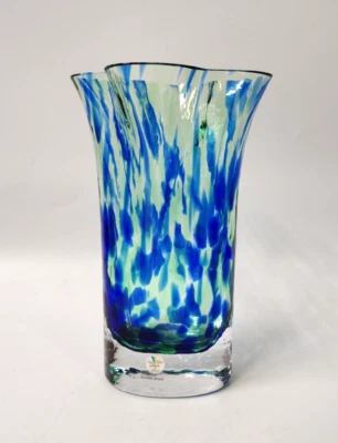 SEA GLASBRUK SWEDEN RENATE STOCK DESIGNED BLUE GREEN 8”  GLASS VASE - Image 1 of 4