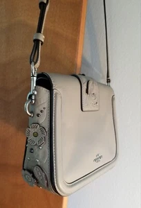 Auth COACH #12588 Page Crossbody With Painted Tea Rose Tooling - Suede & Leather - Picture 1 of 16
