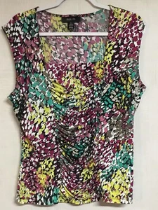 Style&co. Women Size L Geometric Career Sleeveless Ruched Blouse Top - Picture 1 of 4