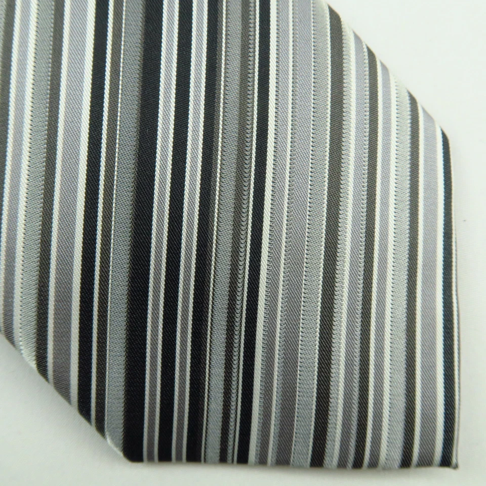 Alexander Julian Colours Mens Neck Tie Black Silver Striped Hand Made 58"x3" - Image 1 of 4