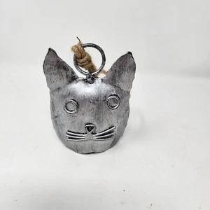 4" metal cat bell ornament decor piece hang from peg shelf or tree rustic - Picture 1 of 3