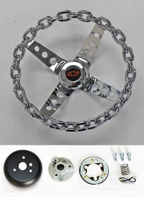 60 - 69 Chevrolet C10 C20 K10 K20 Pick Up 11" Chrome Chain Steering Wheel RB Cap - Image 1 of 4