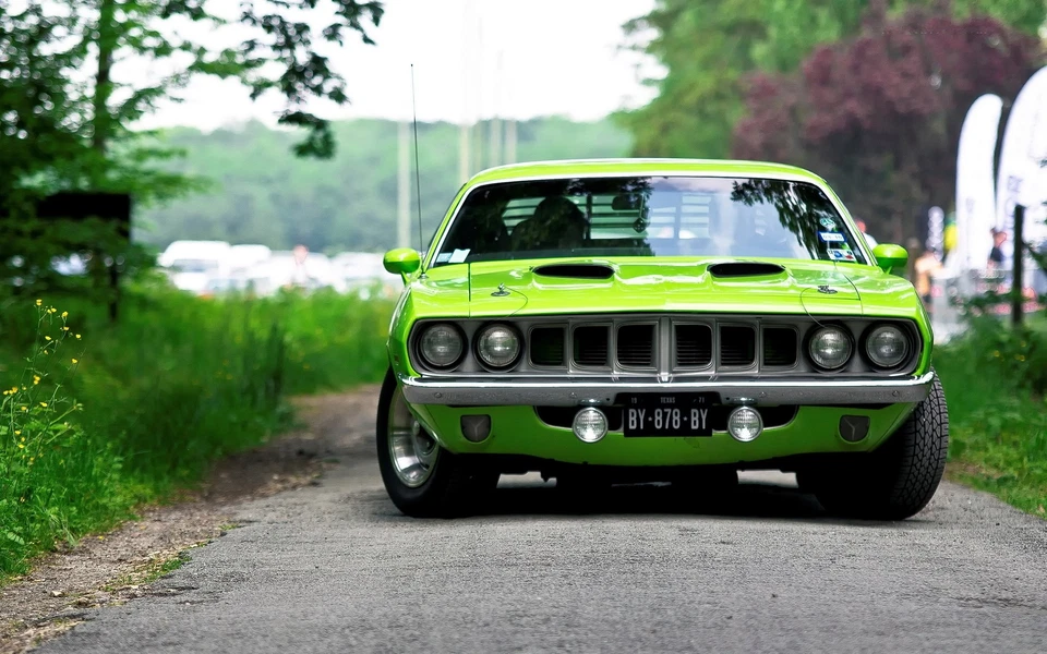 Anime Coche Verde Plymouth Barracuda Vista Frontal Músculo Juego Juego Mat Escritorio Foto 1 de 1