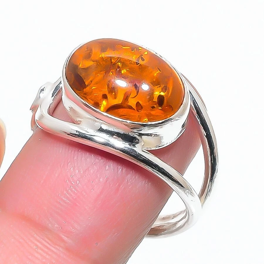 Amber Gemstone 925 Sterling Silver Jewelry All Size Ring For Gift - Image 1 of 1