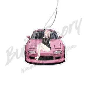 NEW JDM Air Freshener - PINK Miata Anime Girl on Hood Car Hanging Air Freshener - Picture 1 of 3