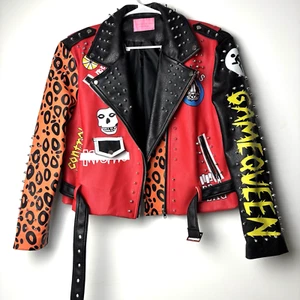 Azalea Wang Biker Moto Jacket size X2 Studded Game Queen Red Black Zippers Belt - Picture 1 of 18