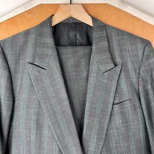 VINTAGE Double Breasted Suit Mens 38R Black Green Peak Pants 30x30 Pleated - Picture 1 of 24
