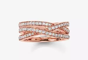 Genuine Thomas Sabo Sterling Silver 925 Rose Gold Plated Cross Over Ring Size 56 - Picture 1 of 1