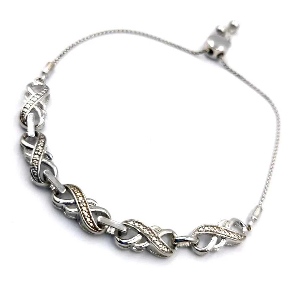 ZALE'S JEWELERS DIAMOND ACCENT DOUBLE INFINITY STERLING SILVER BOLO BRACELET - Image 1 of 4