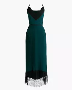 Neu mit Etikett J Crew Collection Größe 6 Spaghettiträger plissiertes Midikleid grün schwarz Spitze - Bild 1 von 8