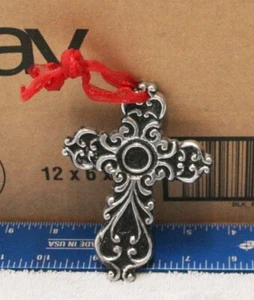 Vintage Metal Ribbon Christmas Cross Ornament 4" - Picture 1 of 3
