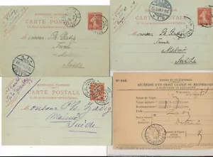 FRANCE - FRANCAISE 1908 - 1909 :- 4 Postal Card, Stationery sendt to Sweden - Picture 1 of 1