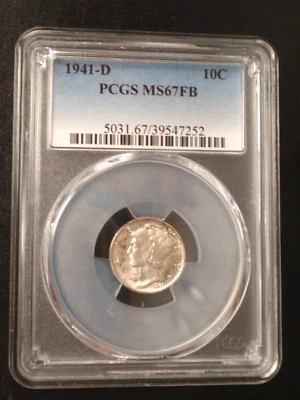 1941-D Mercury Dime ~ MS67FB ~ Full Bands ~ Beautiful Coin ~ PCGS - Image 1 of 4