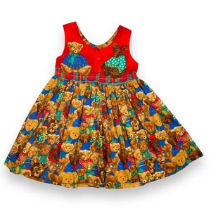 Vintage Daisy Kingdom Girls Novelty Teddy Bear Print Sleeveless Dress 2T / 3T - Picture 1 of 9