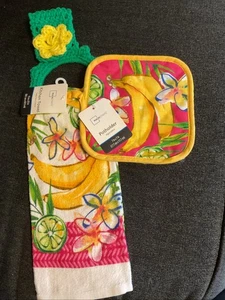 Obstküche/Geschirrtuch & Topflappen mit Häkelringhalter (3 tlg Set) - Bild 1 von 2